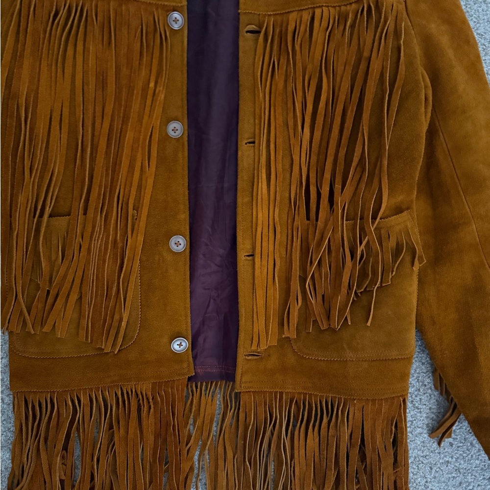 Vintage Tan Fringe 100% Suede Jacket - Picture 5 of 7